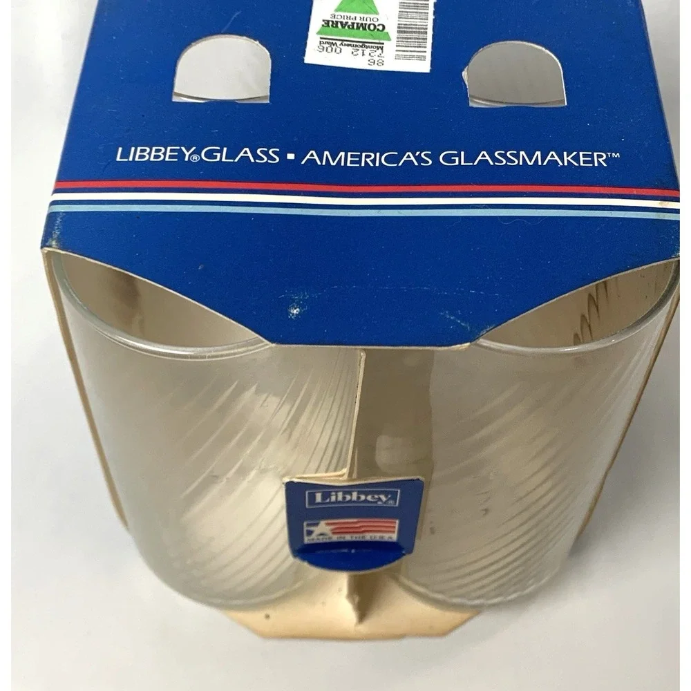 Libbey Spiral Tumblers Glasses Set of 4 in Pkg Old Stock Vintage USA made 17 oz